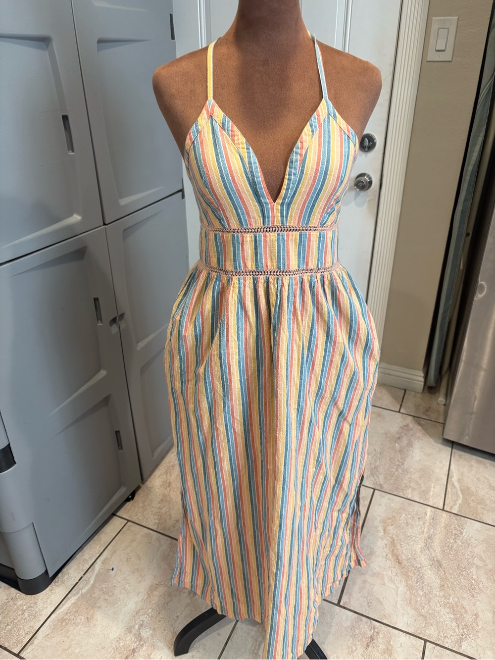 Striped Multicolor Maxi Dress with V-Neck